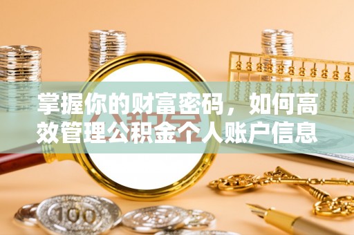 创业掌握你的财富密码，如何高效管理公积金个人账户信息